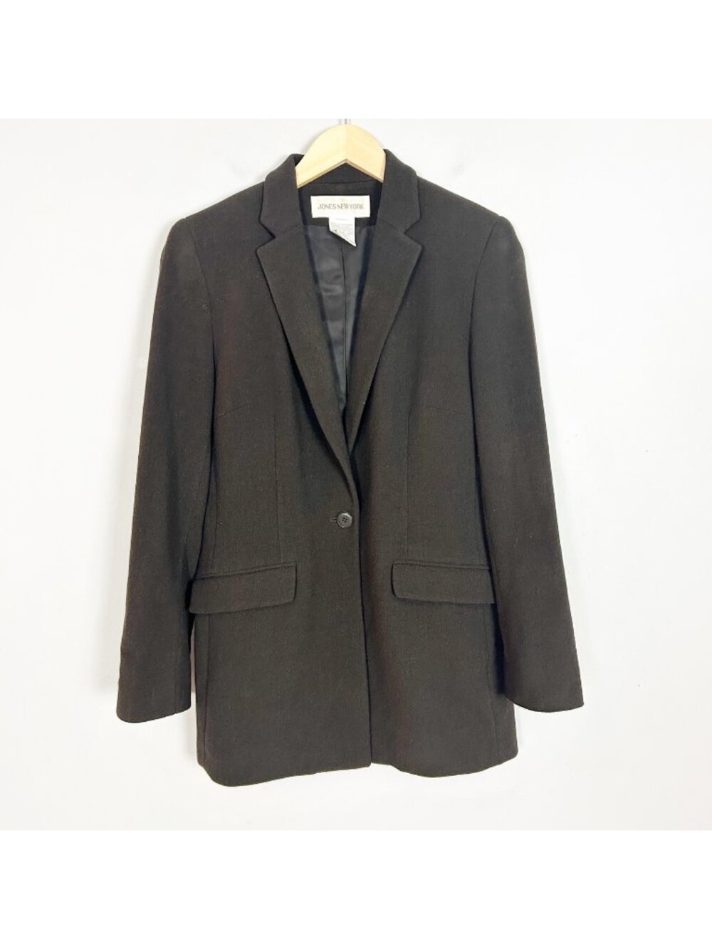 Vintage Jones New York Dark‎ Brown Wool Blend Blazer Jacket Size 6 Women's